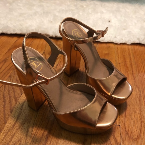 rose gold platform block heels